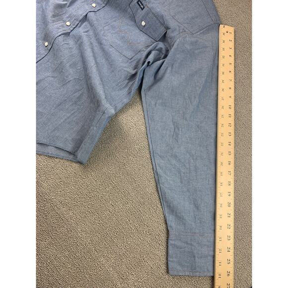 Y2K Wrangler Men's 17x35 Blue Shirt with Western Pearl Snaps‎ Long Sleeve - Picture 9 of 10